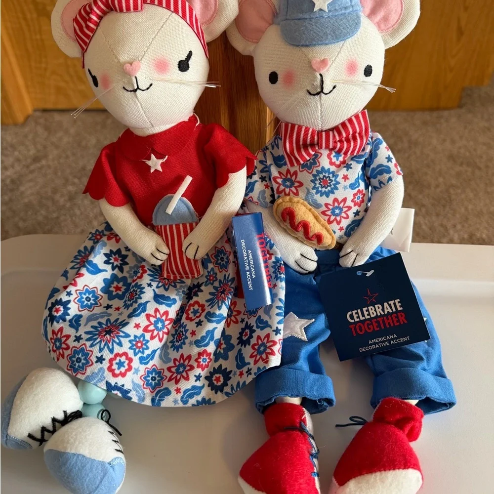 Patriotic‎ Plush Mouse Pair - Red, White & Blue